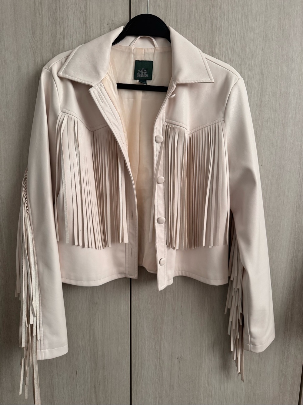 wild fable Cream Fringe Leather Jacket Sz S